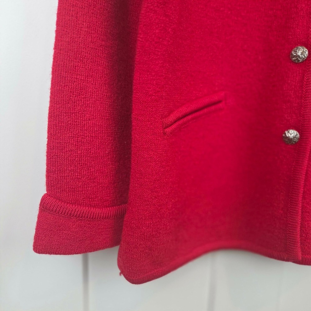 Talbots Petites Red 100% Wool Button Front Cardigan Sweater Jacket Women Medium - Picture 6 of 10